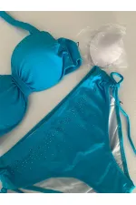 Women's Blue Stone Embroidered Lined Bikini Set HZL25S-LC3361