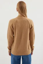 15880 Fermuarlı Triko Hırka - Bisküvi