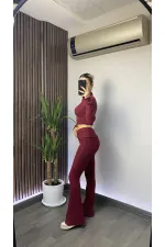 Kadın Bordo Bel Katlamalı İspanyol İkili Yumoş Takım HZL25W-ZK13501