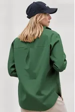 Kadın Zümrüt Yeşili Oversize Uzun Basic Gömlek HZL22W-BD139001