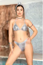 Kadın Gri Deri Görünümlü İp Bağlamalı Bikini Takımı HZL24S-AR1929