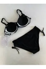 Ensemble bikini doublé brodé de pierres noires pour femme HZL25S-LC3361