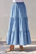 Jupe longue en jean à volants 8022 - Bleue