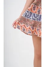 Kadın Lacivert Orange Etnik Desenli Bisiklet Yaka Astarsız Elbise HZL24S-YY238