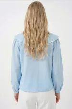 Kadın Açık Mavi Bebe Yaka Düğmeli Şık Günlük Gömlek HZL26S-BD1203141