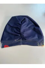 Women's Navy Blue Long Sleeve Lycra Fully Covered Feather Patterned Hijab Swimsuit HZL23S-AR12531