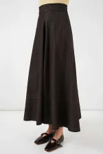 Kadın Kahverengi Yüksel Bel Uzun Jean Etek HZL26W-BD180661