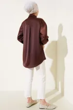 Chemise hijab marron satinée pour femme HZL25W-BD139641