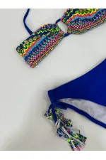 Ensemble bikini triangle bleu à doublure multicolore pour fille, 4-12 ans, HZL24S-LC1904