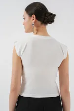 Kadın Sıfır Kol Taşlı Bluz 931 - Beyaz