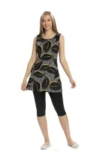 Maillot de bain semi-couvrant sans manches à motif feuilles noires pour femme HZL25S-AR152/506