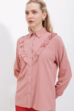 Chemise à manches longues à volants 20223 - Rose poudré