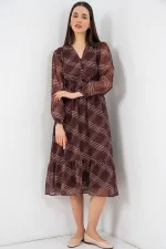 Robe en mousseline à motifs 2137 - Marron foncé