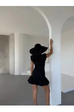 Kadın Siyah Vatkalı İthal Dooble Kumaş Kolsuz Mini Elbise HZL25S-FRY12274