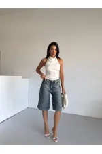 Kadın Beyaz Halter Yaka Sırtı Açık Sandy Bluz HZL25S-FRY123141