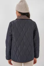 Manteau matelassé en velours bleu marine pour femme, avec fermeture à pression HZL25W-BD152261