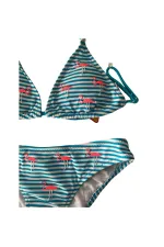 Girl Blue White Striped Flamingo Patterned 4-12 Years Triangle Bikini Set HZL24S-LC171
