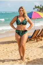 Kadın Siyah Açık Yeşil Aksesuar Detaylı Astarlı Büyük Beden Bikini Takımı HZL25S-LC25147