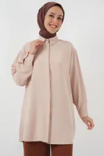 Kadın Uzun Gömlek Tunik 5945 - Krem