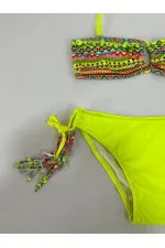 Ensemble bikini triangle jaune à doublure multicolore pour fille, 4-12 ans, HZL24S-LC1904