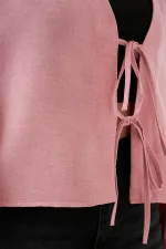 Önü Bağlamalı Keten Kimono 960 - Pudra