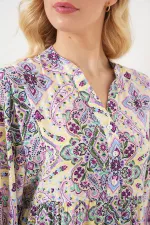 Kadın Desenli Kısa Kol Elbise 2562 - Bordo