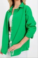 Kadın Koyu Yeşil Oversize Uzun Basic Gömlek  HZL22W-BD139001