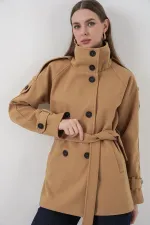 Women's Belted Cashmere Coat 9162 - Mustard