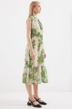 Robe sans manches en mousseline à motifs 2503 - Verte