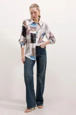 3964 Lightly Draped Satin Shirt - Light Beige