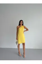 Women's Yellow One-Shoulder Mini Dress HZL25S-FRY121791