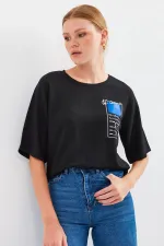 911 Printed Knitted Basic T-Shirt - Black