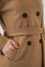 Women's Belted Cashmere Coat 9162 - Mustard