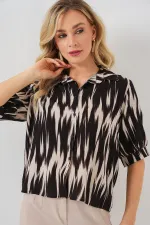 T-shirt court à manches courtes à motifs pour femme 20337 - Noir