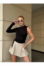 Kadın Siyah Tek Kol Yanları Büzgülü Sandy Kumaş Bluz HZL25W-ZK11501