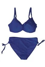 Kadın Saks Mavi Desenli Büyük Beden Astarlı Bikini Takım HZL25S-LC4004