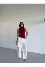 Kadın Bordo Balıkçı Yaka Sıfır Kol Sandy Crop Bluz HZL26S-FRY123931 Kadın Bordo Balıkçı Yaka Sıfır Kol Sandy Crop Bluz HZL26S-FRY123931