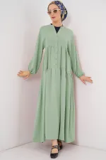 2527 Kadın Uzun Tesettür Elbise - E.Yeşil