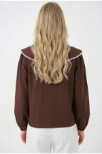 Women's Brown Baby Collar Buttoned Stylish Casual Shirt HZL26S-BD1203141