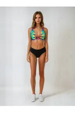 Women's Black Multicolored High Waist Lined Bikini Set HZL25S-LC22315