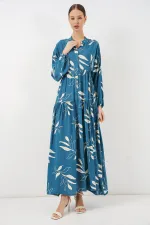 Robe longue hijab à motifs pour femme 2585 - Pétrole