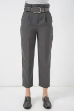 6556 Belted Fabric Trousers - Anthracite