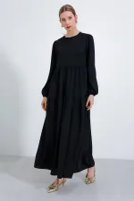 Robe hijab longue noire en maille pour femme 2482