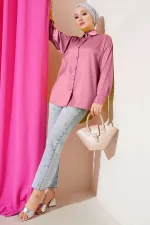 Kadın Gül Kurusu Saten Yüzeyli Tesettür Gömlek HZL25W-BD139641