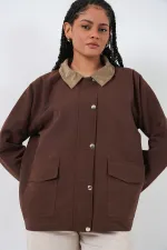 Veste oversize pour femme avec poches décoratives 5973 - Marron