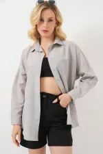 3900 Oversize Long Basic Shirt - Light Gray