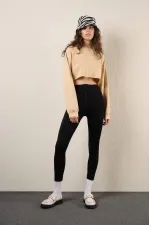 Sweat-shirt court basique à col ras du cou et manches longues pour femme HZL24W-ZK11351