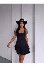 Kadın Siyah Pileli Şortlu Mini Elbise HZL25S-FRY122991