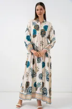 Kadın Desenli Uzun Tesettür Elbise 2585 - A.SAKS