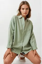 Kadın Çağla Yeşili Oversize Uzun Basic Gömlek Hzl22w-bd139001